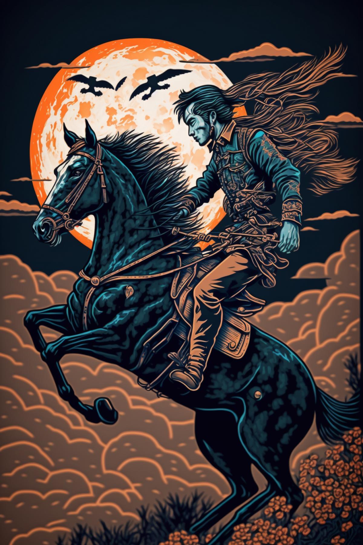 Hallucinations of riders in the style of Japanese prints
