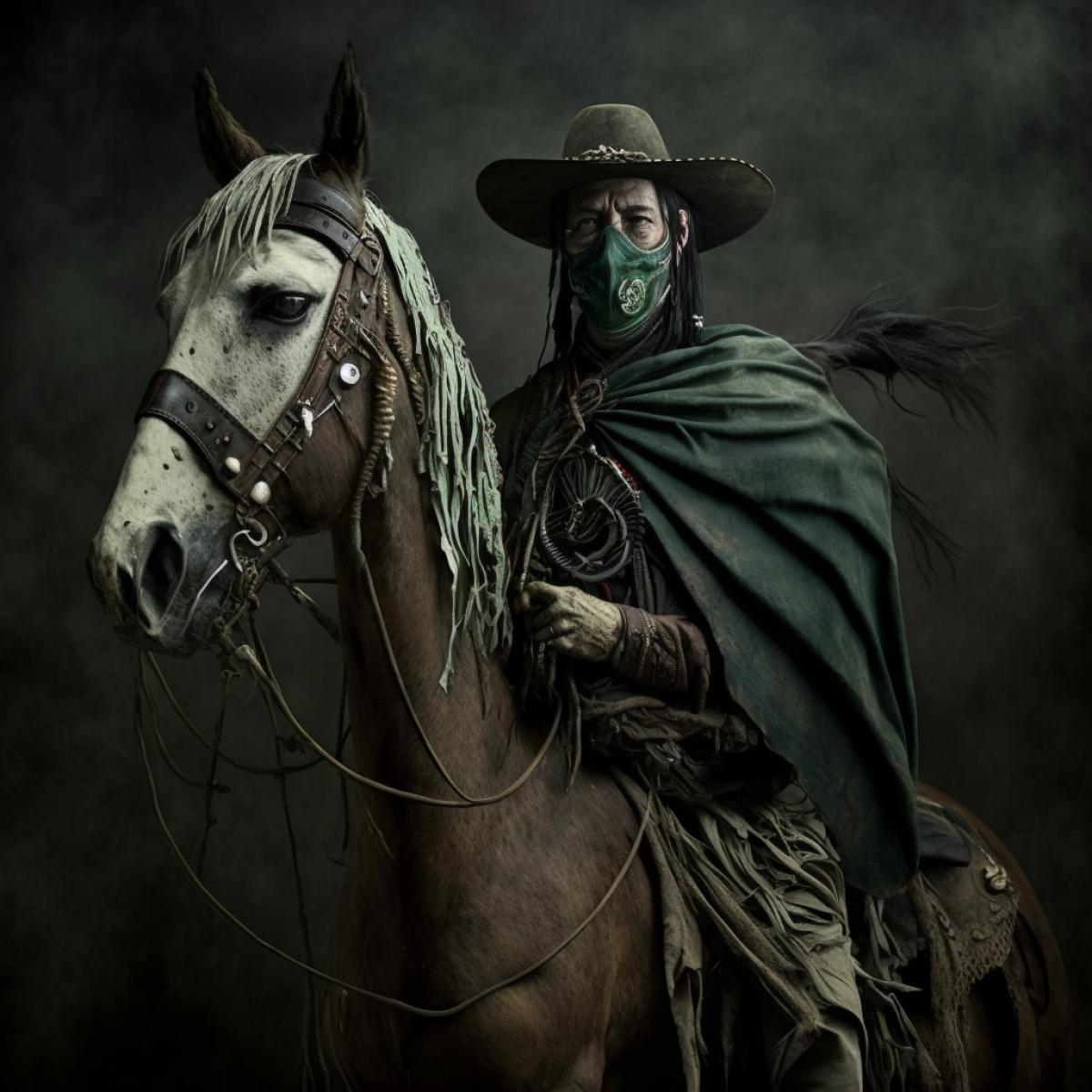 Plague, doctor, horseman of apocalypse, green horse, native american man, braid