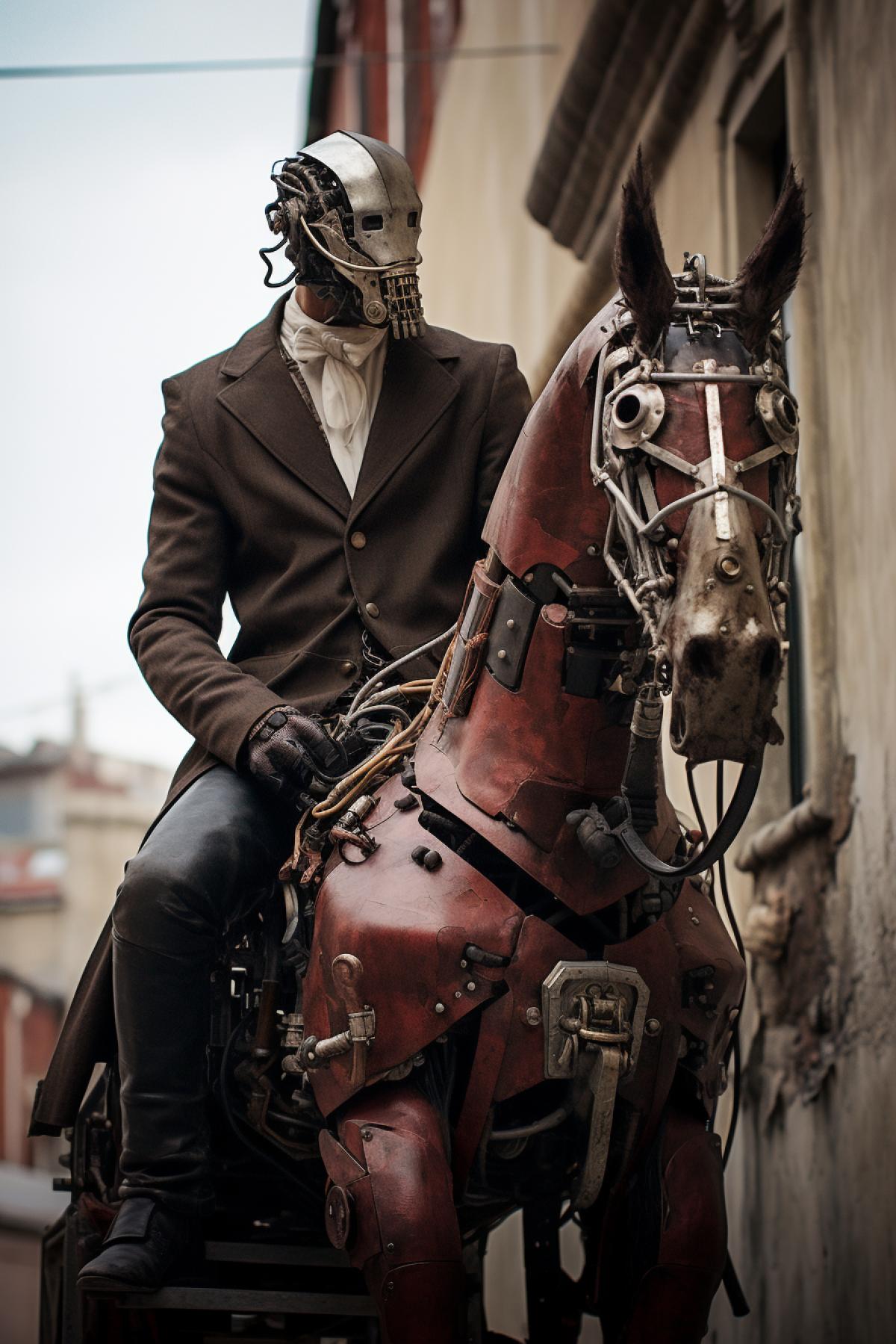 The man on mechanical horse, Teslapunk, dishonored style