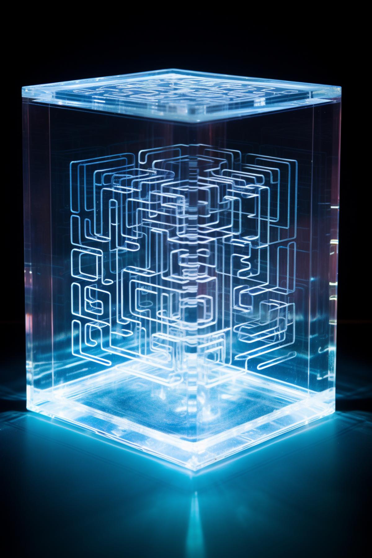 Transparent cube with a labyrinth inside