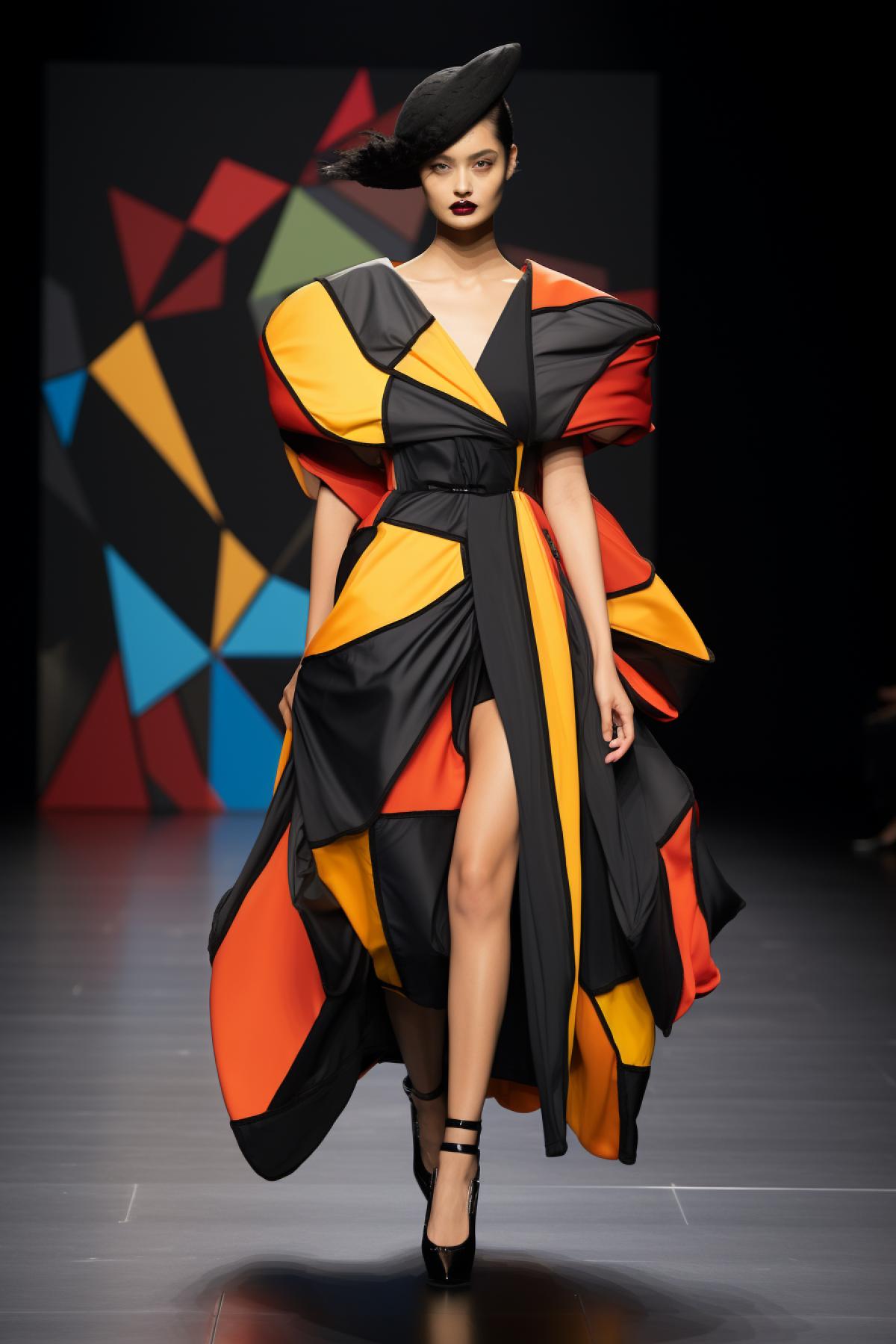 Fashion show, cubism style, extravagant