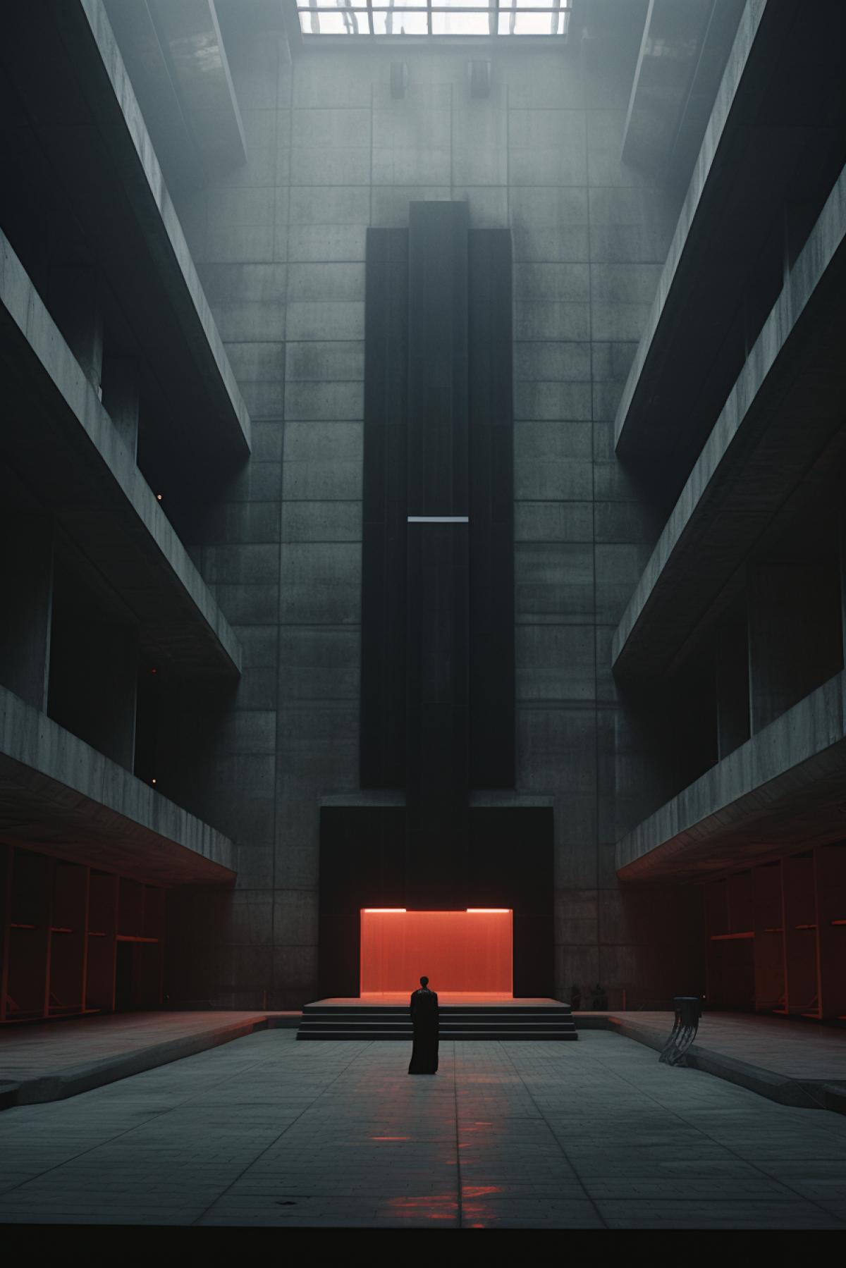 Equilibrium film interior, brutalism, monumentalism, anti utopia, depressive