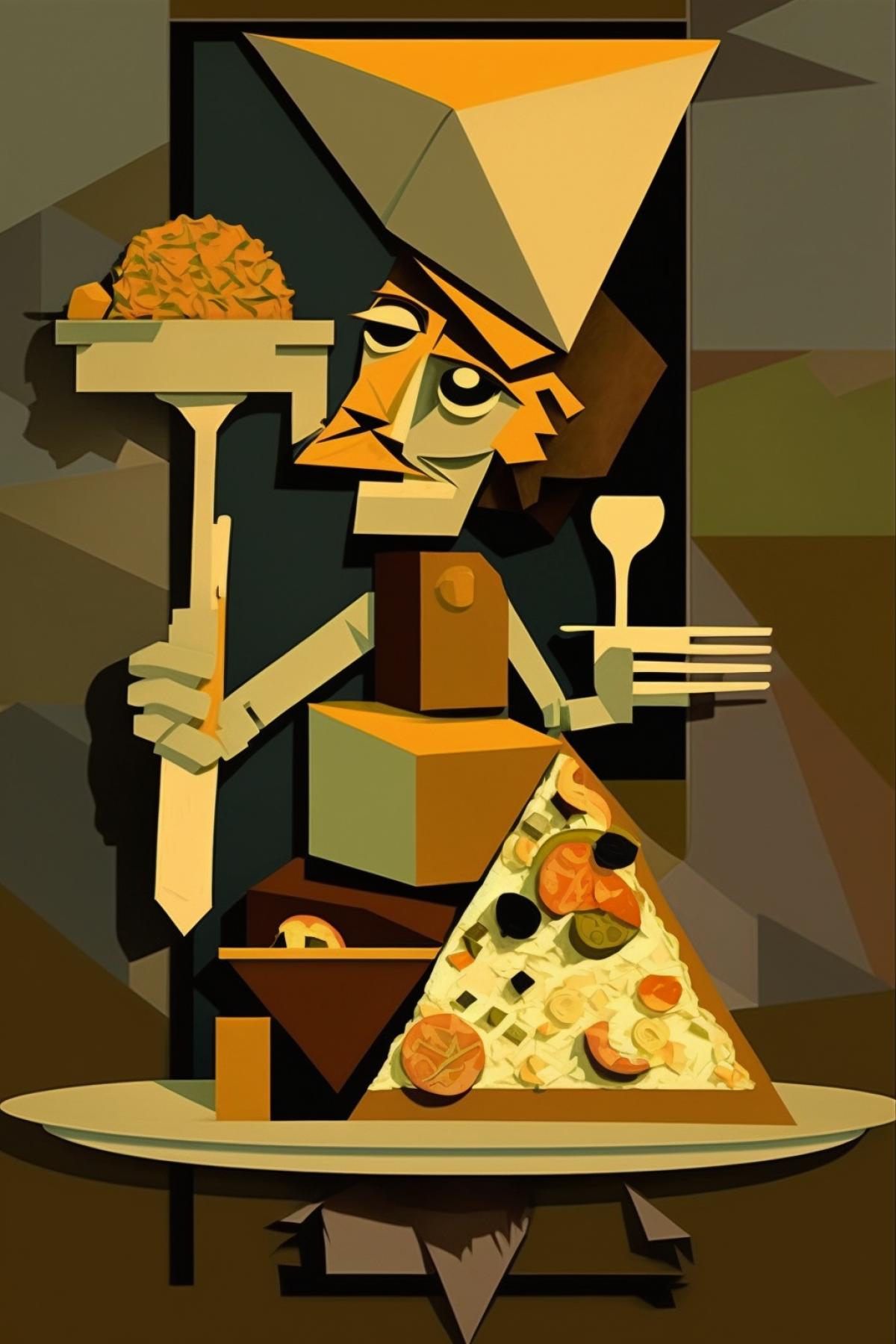 🍰🍕🥪💪 in cubist style