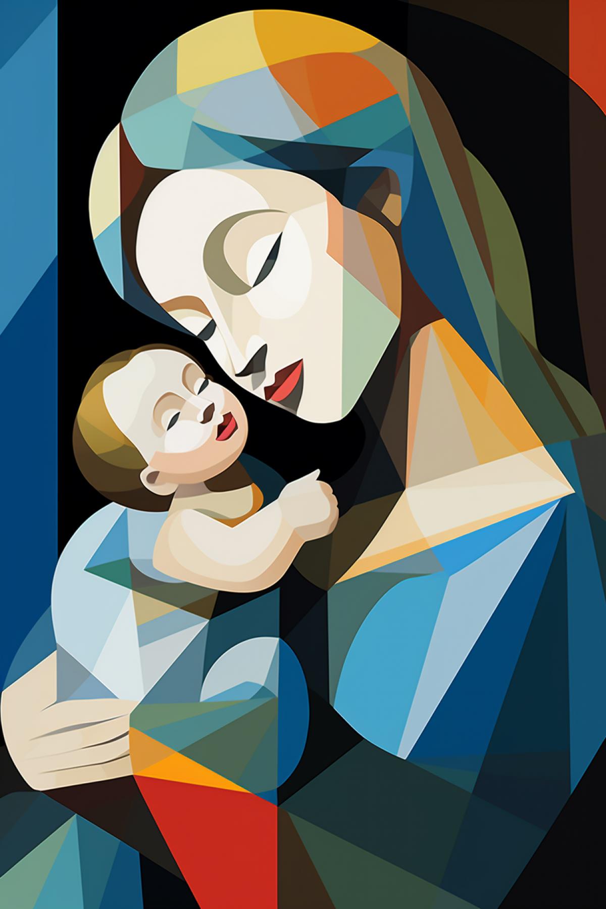 Sistine Madonna in the style of Pablo Picasso, cubism