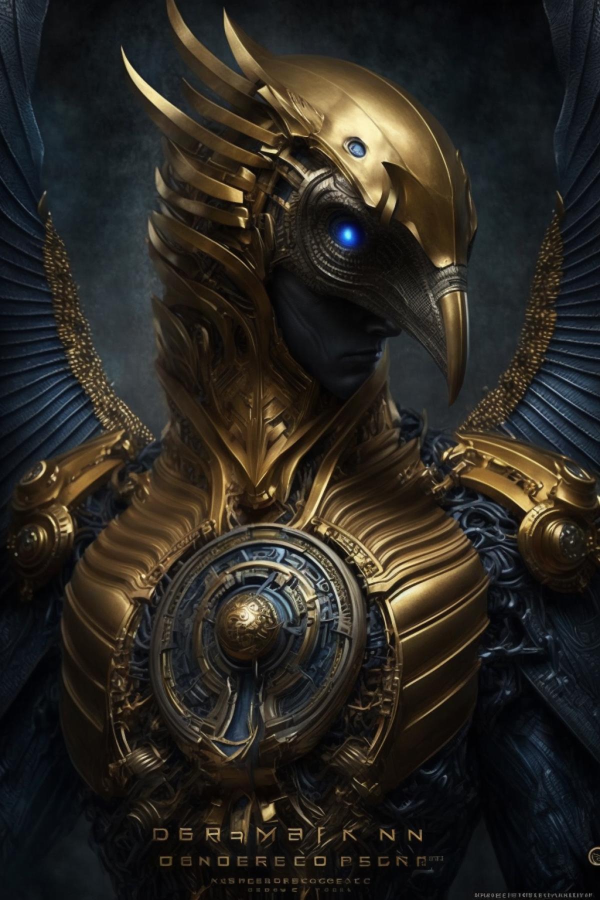 golden mechanical raven, Giger style