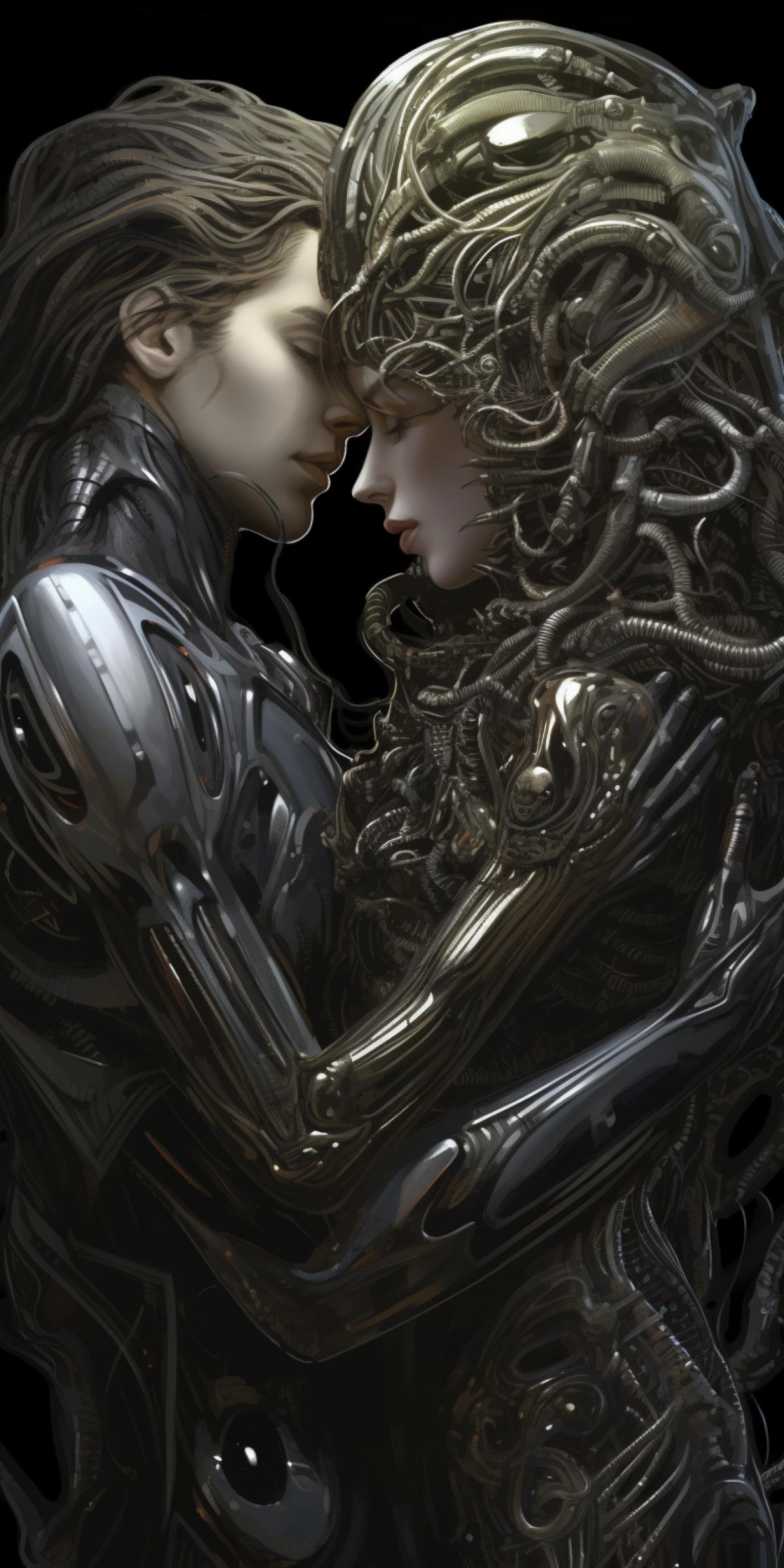Couple in love in the style of H. R. Giger