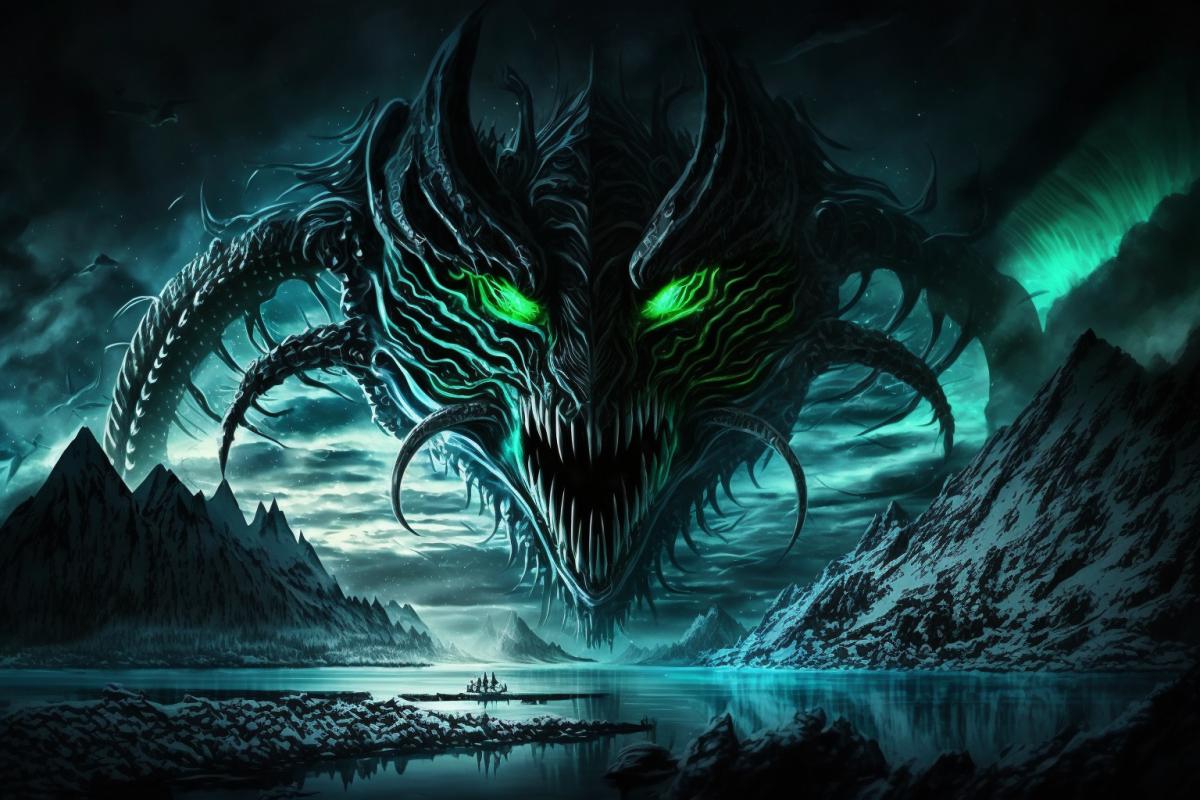 Giger style northern lights, dark, magical, HD, 8k