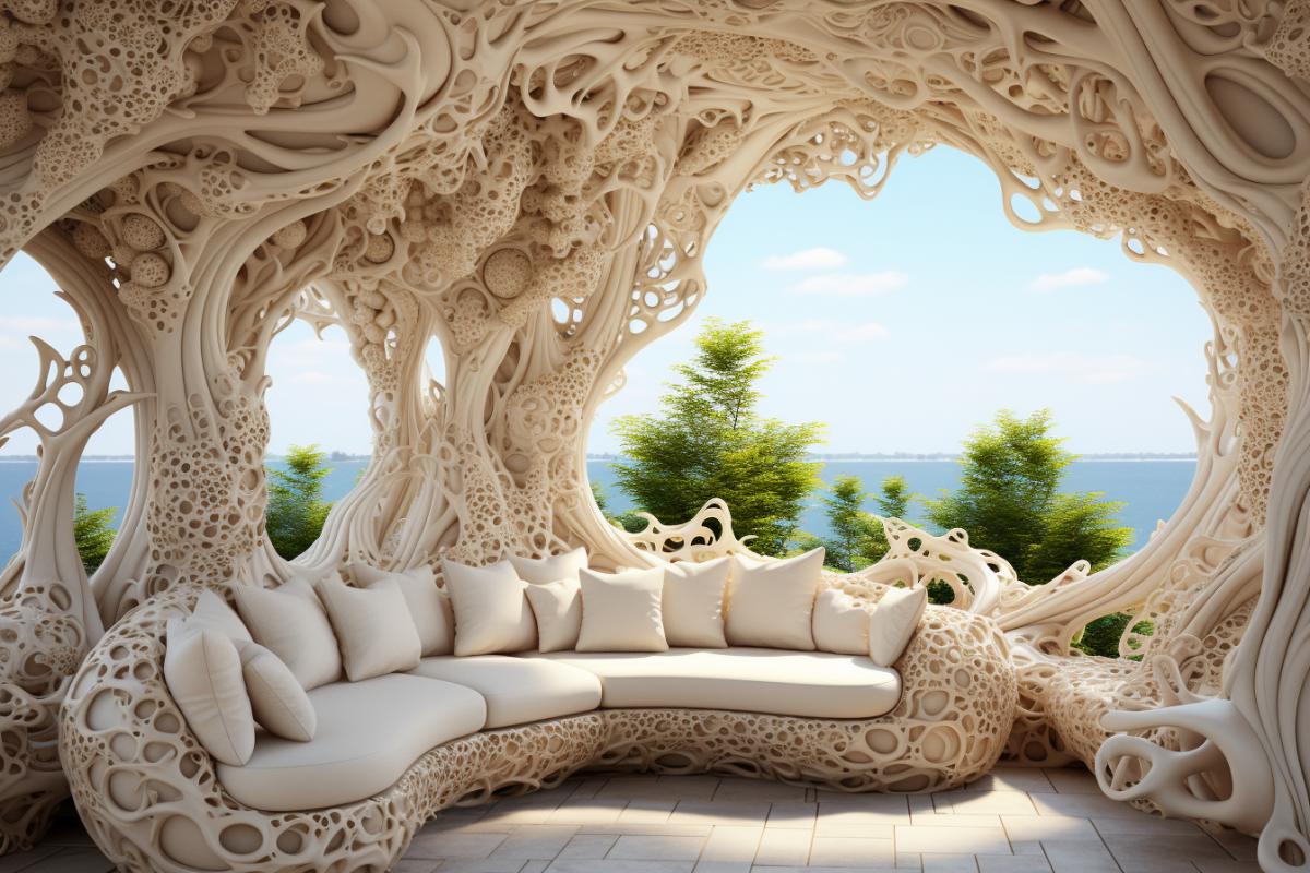 Living room interior in biomechanics style by Hans Giger