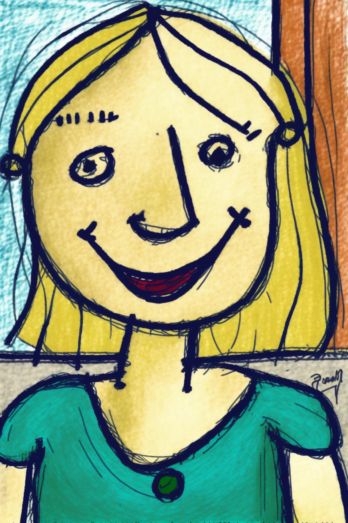 a childs drawing of a smiling girl by Picasso, deviantart, naive art, childs drawing, artwork, detailed painting