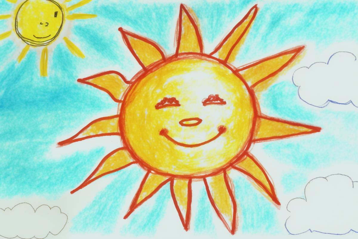 the sun in the sky, watercolor drawing by a five-year-old child