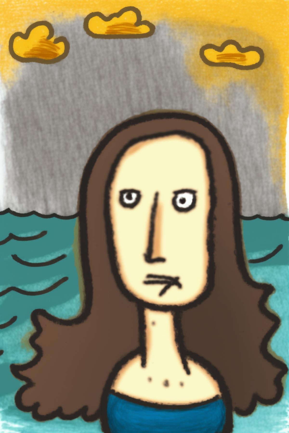 Mona Lisa painted in the style of a naive childrens drawing