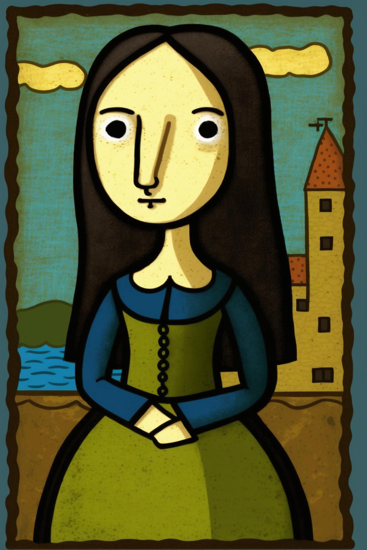 Mona Lisa painted in the style of a naive childrens drawing