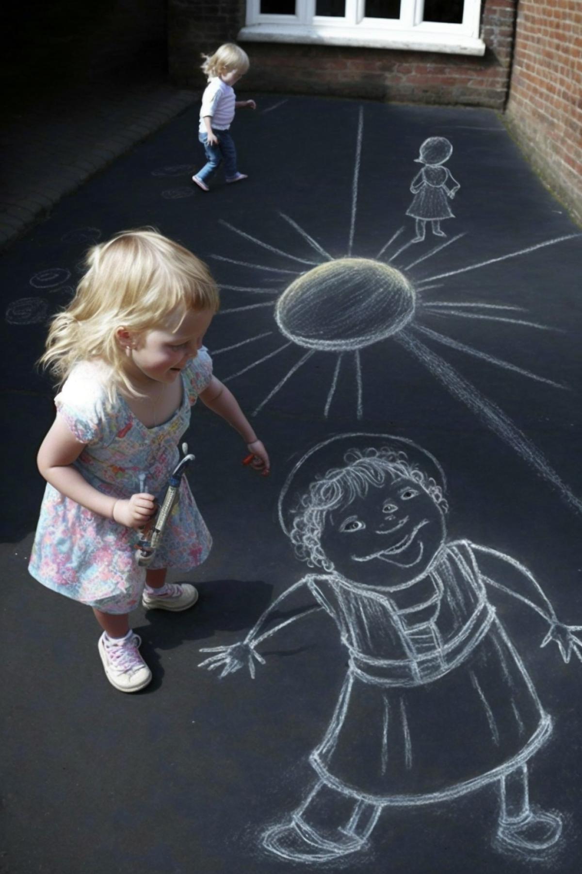 Childrens drawing with chalk on the pavement