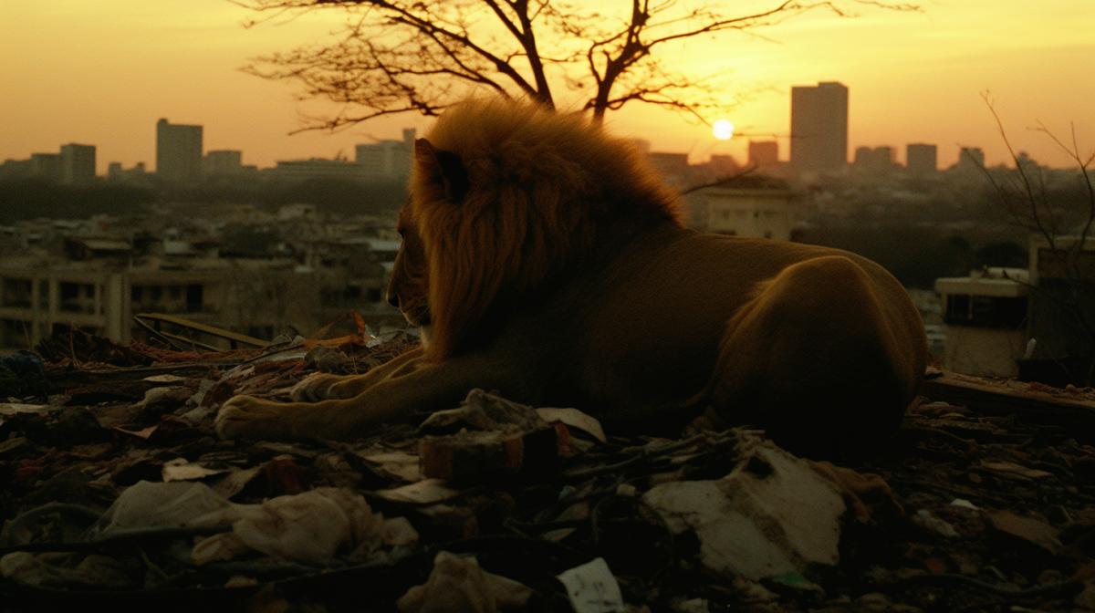 Desert gloomy overgrown jungle city of lions realism romanticism