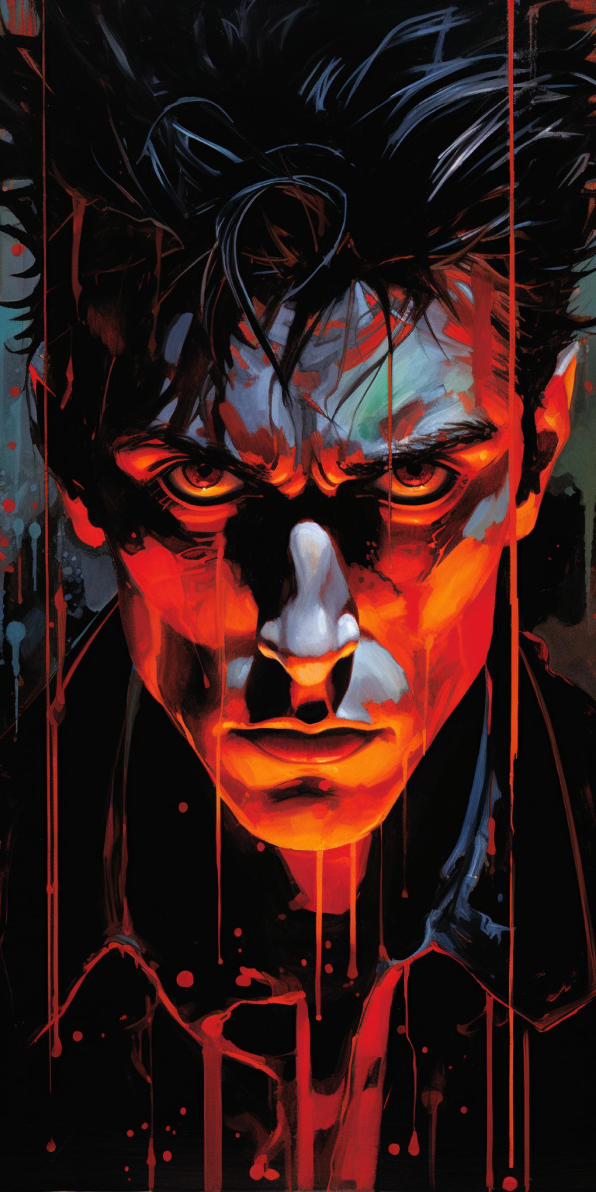 Evil Melancholic Antihero portrait, dark vibrant impressionism, by Egon Schiele + Mike Luckovich + Mike Deodato s 100