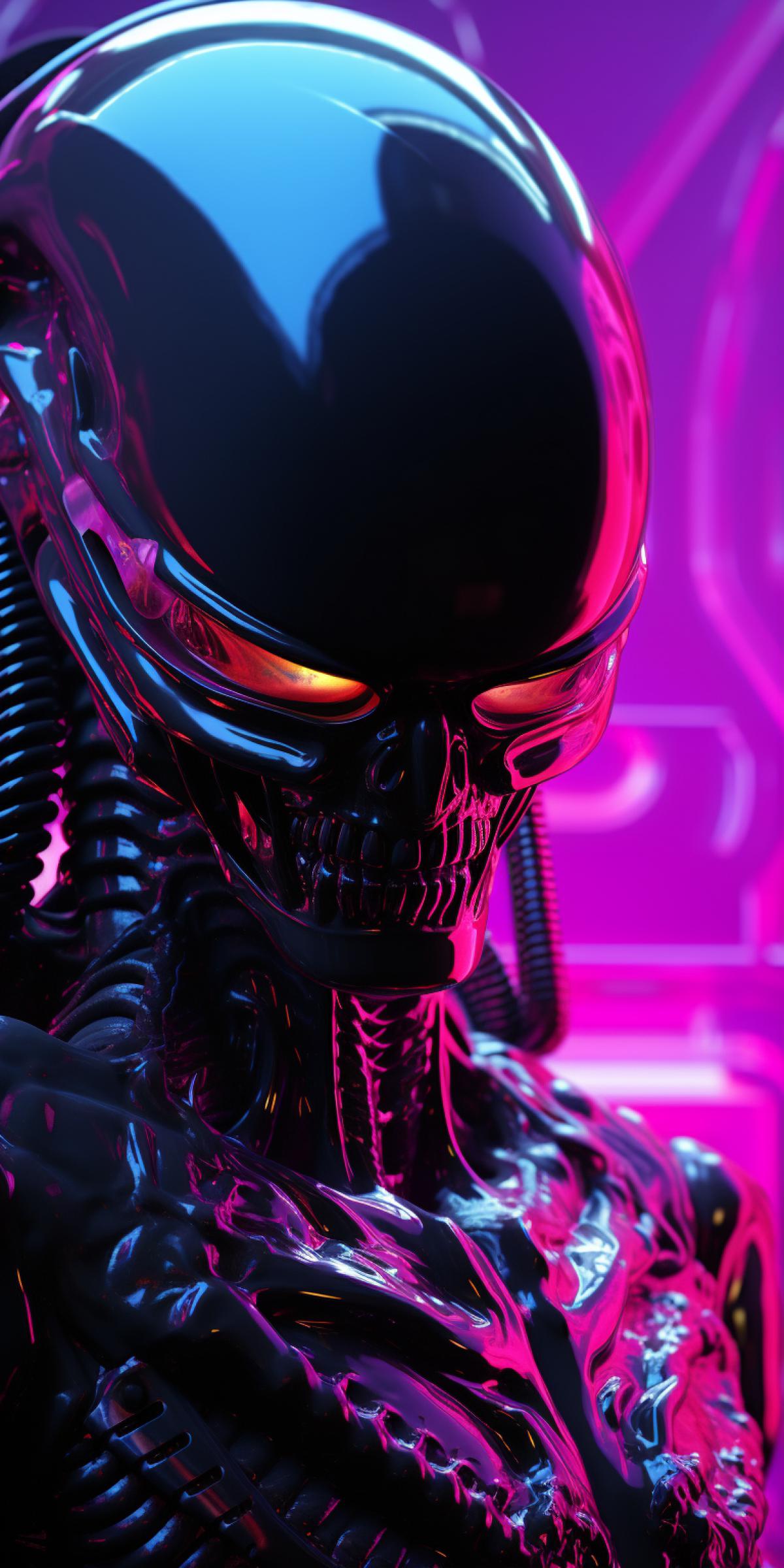 Synthwave Inkpunk, Dramatic scene, Gigers Xenomorph, caricature style of Disney Infinity