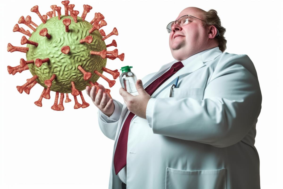 Big fat rich man shows doctors a picture of the coronavirus
