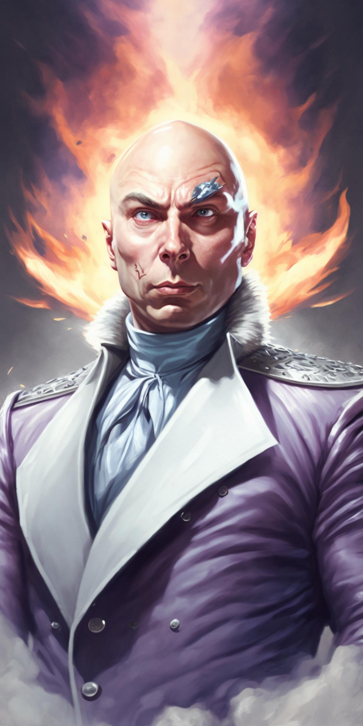 Dr. Evil from the movie Austin Powers. The drawing is made in the style of Boris Vallejo