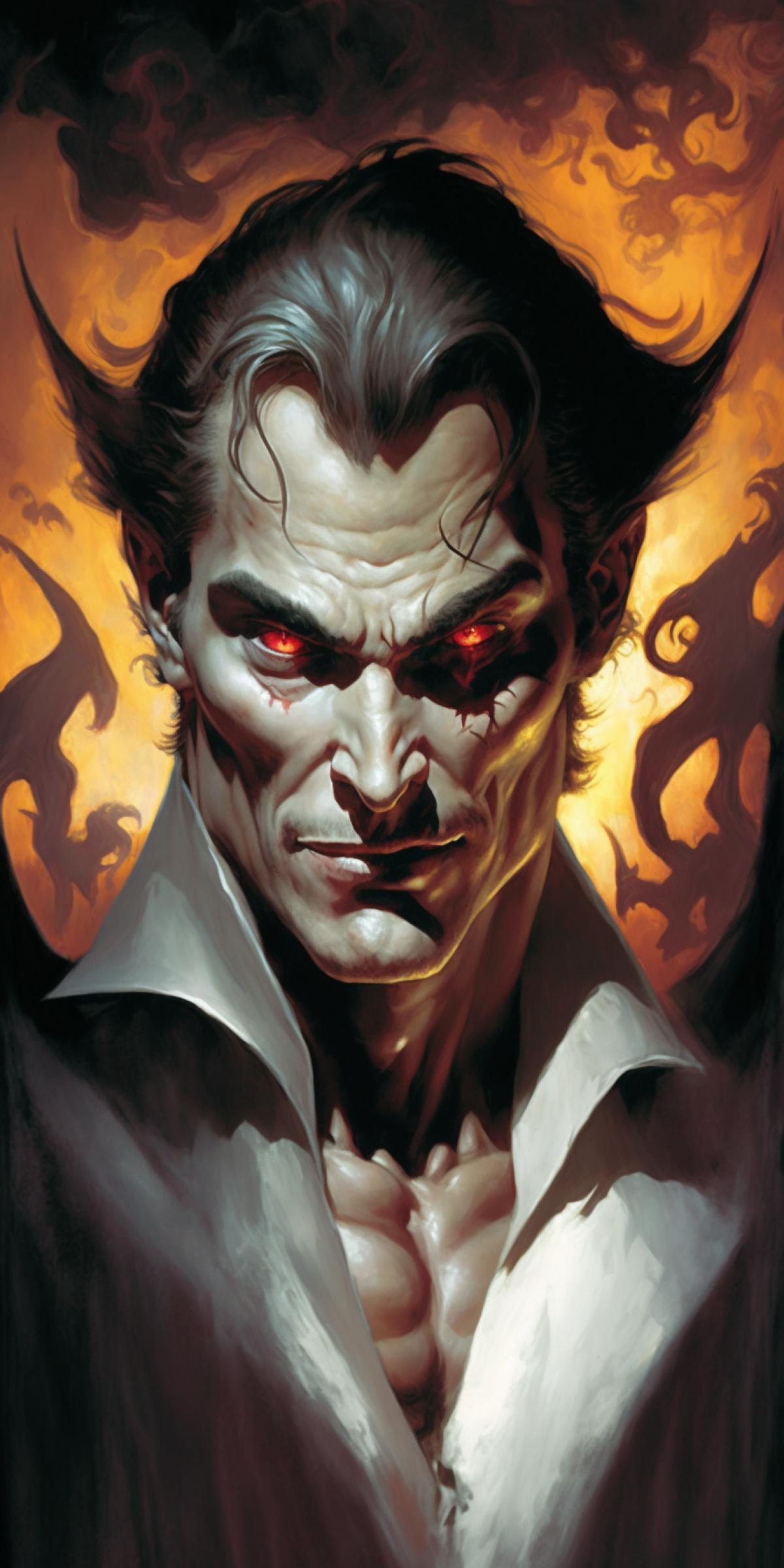 A vampire. The prince of darkness in the style of Boris Vallejo.