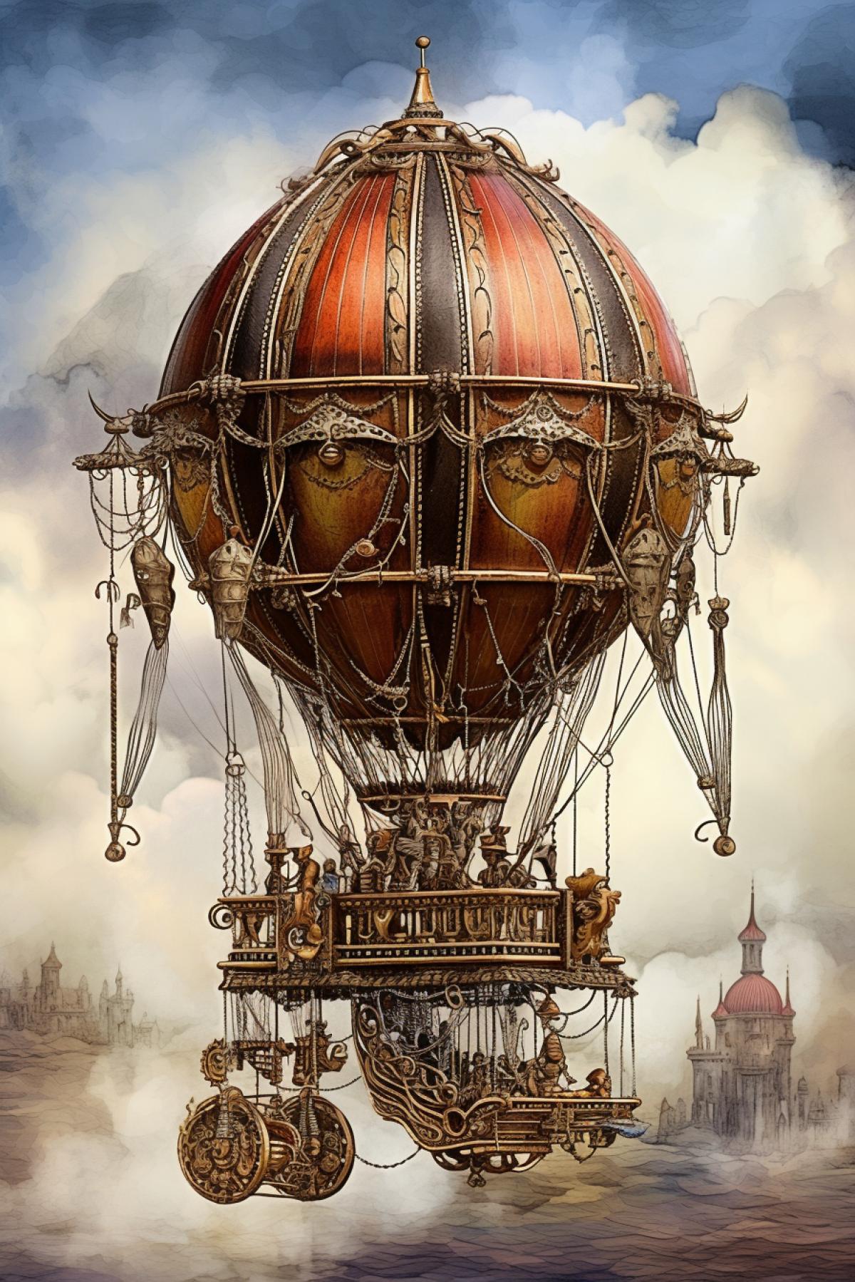 Hot air balloon, travel, steampunk, magic, adventure