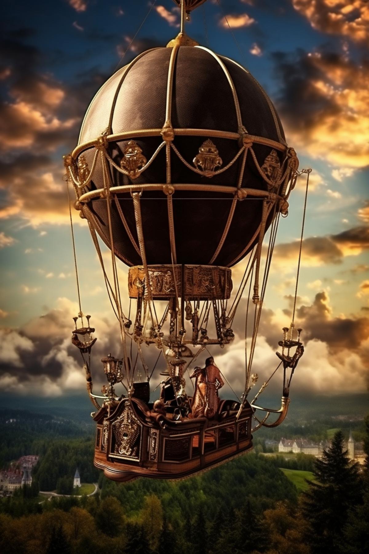 Hot air balloon, travel, steampunk, magic, adventure