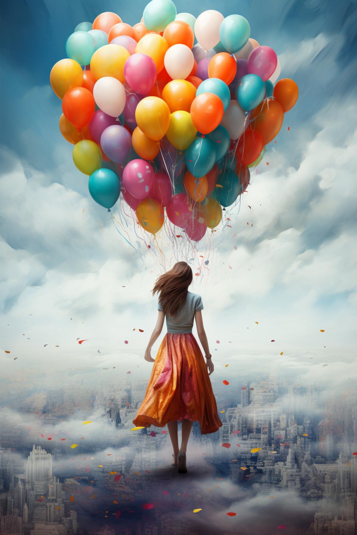 Carry me home my trusted balloons, colorful, surrealism