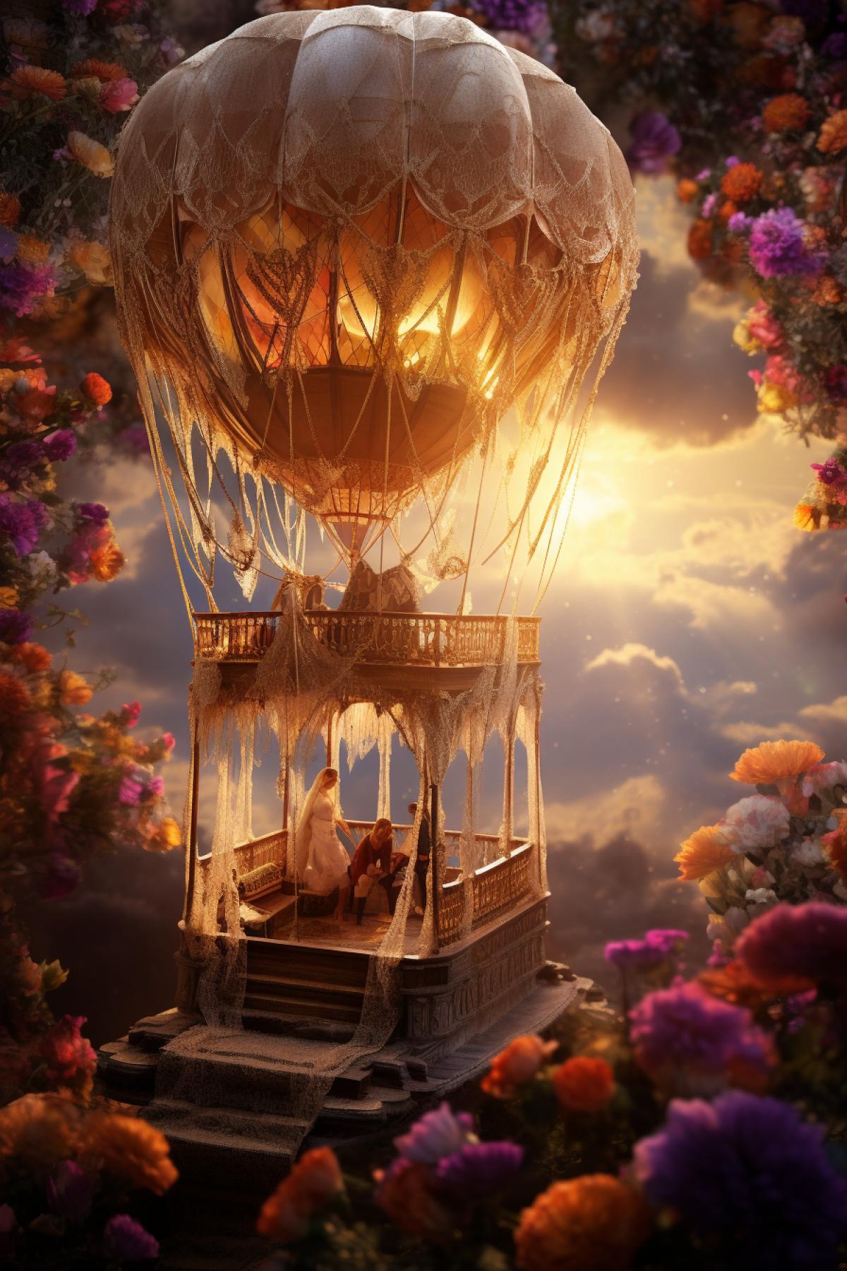 Fairy tale world inside a hot air balloon, magic