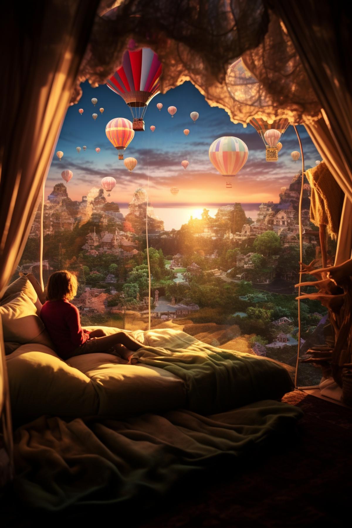 Fairy tale world inside a hot air balloon, magic