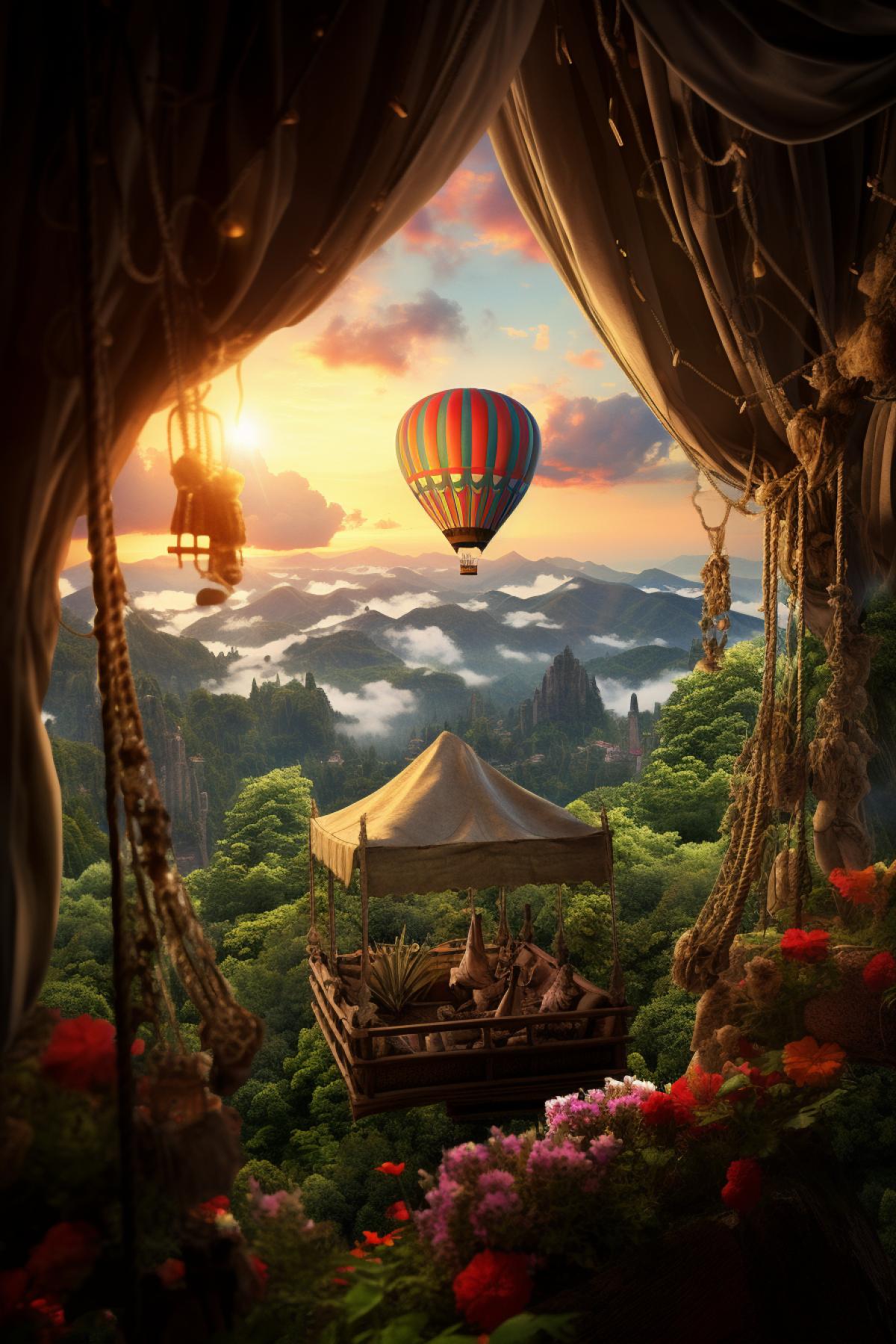 Fairy tale world inside a hot air balloon, magic