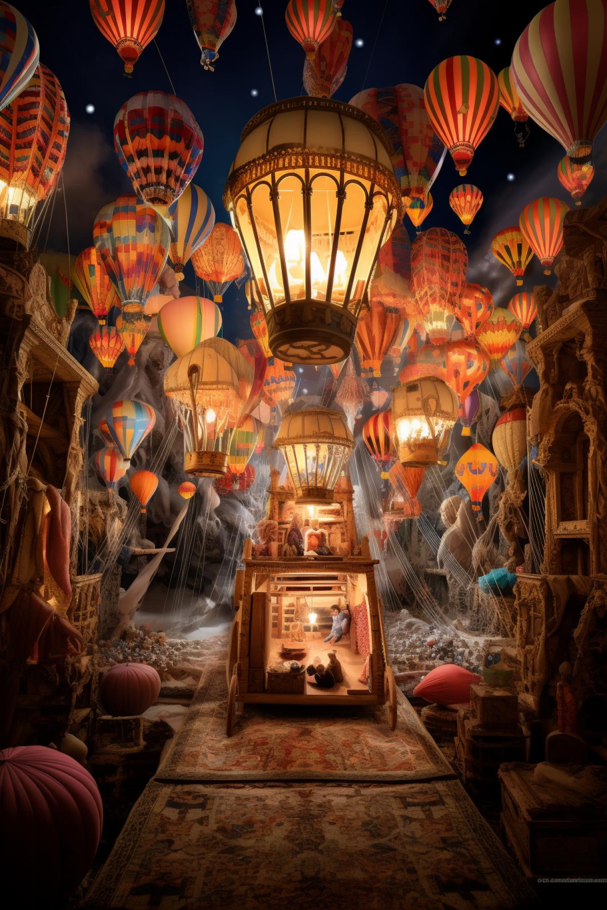 Fairy tale world inside a hot air balloon, magic