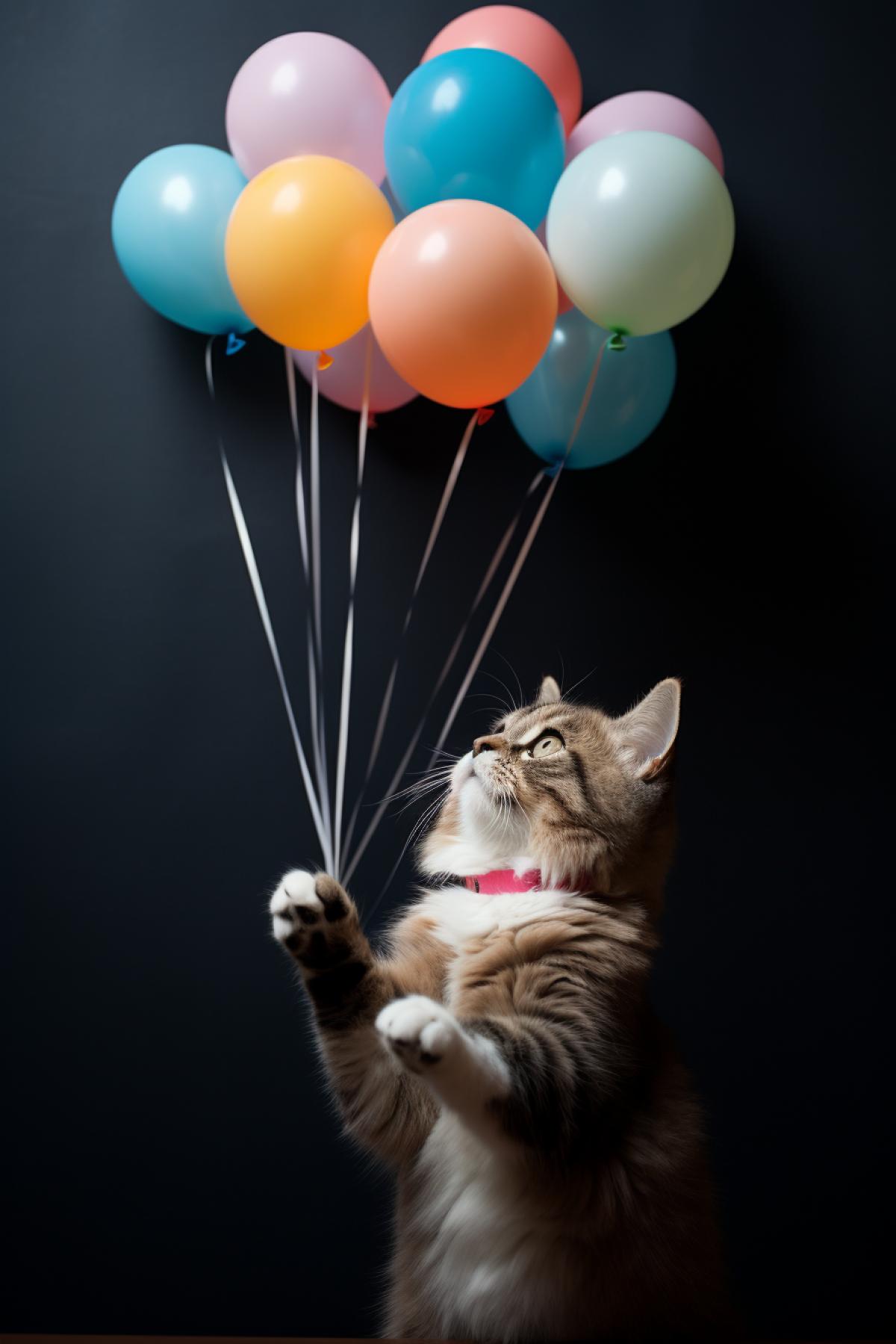 The balloon bursts in the paws of the cat