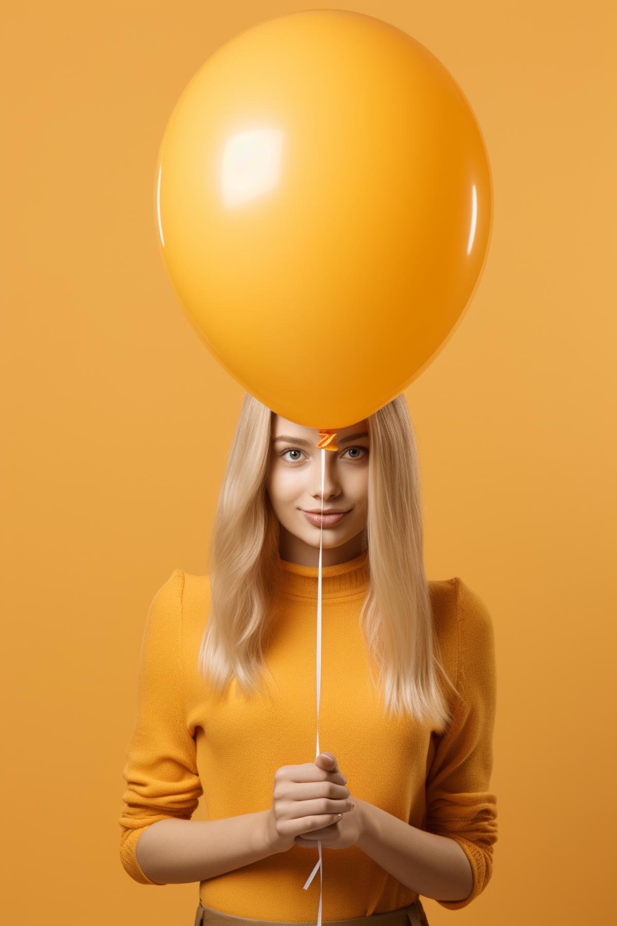 Blonde girl with a balloon instead of a head