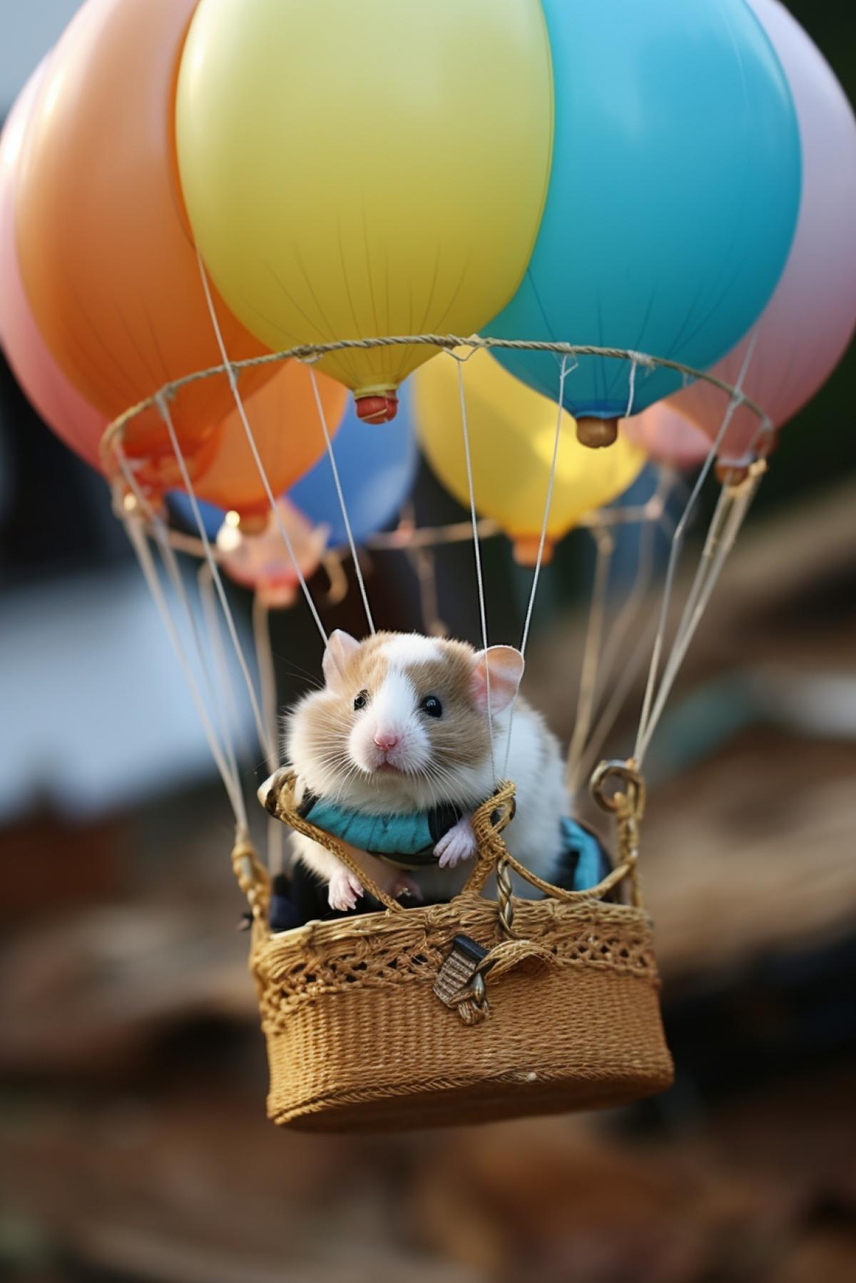 Hamster flies in a balloon, fabulous, magical