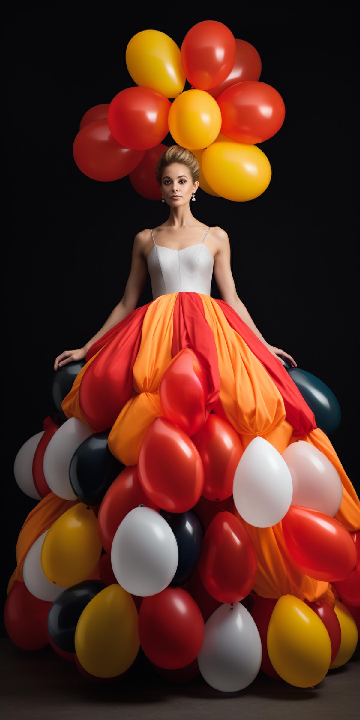 her dress was made of balloons , photograph by Annie Leibovitz and Arnold Newman, subtle catchlight, highly detailed, hdr, dutch minimalism, late night, balloons fashion in the style of 4k evoctative minimalism and graphic design