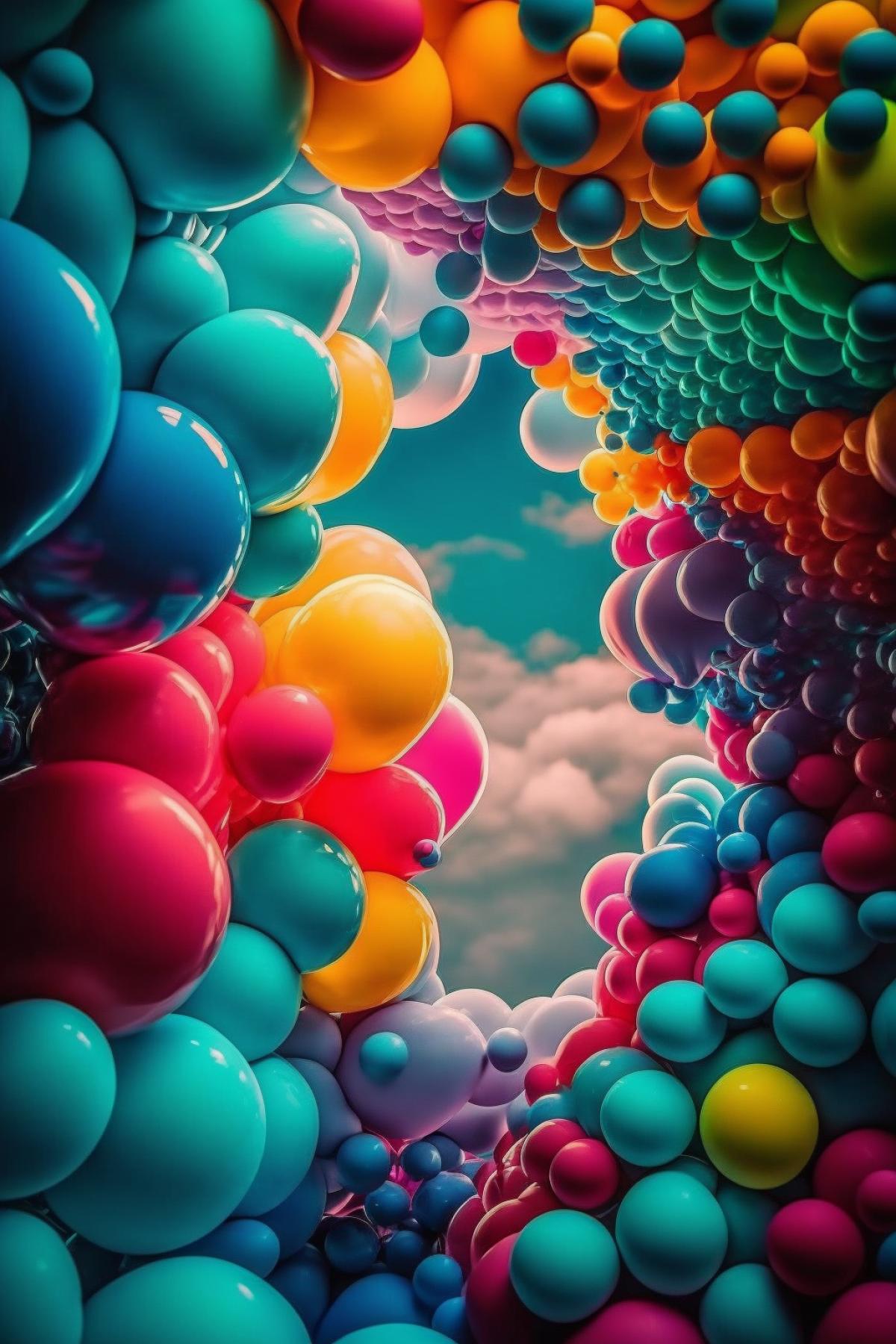 a lot of multi-colored balloons, fill the whole frame, all colors are different, desktop wallpaper, beautiful, bright, great, sharp edges, no blur