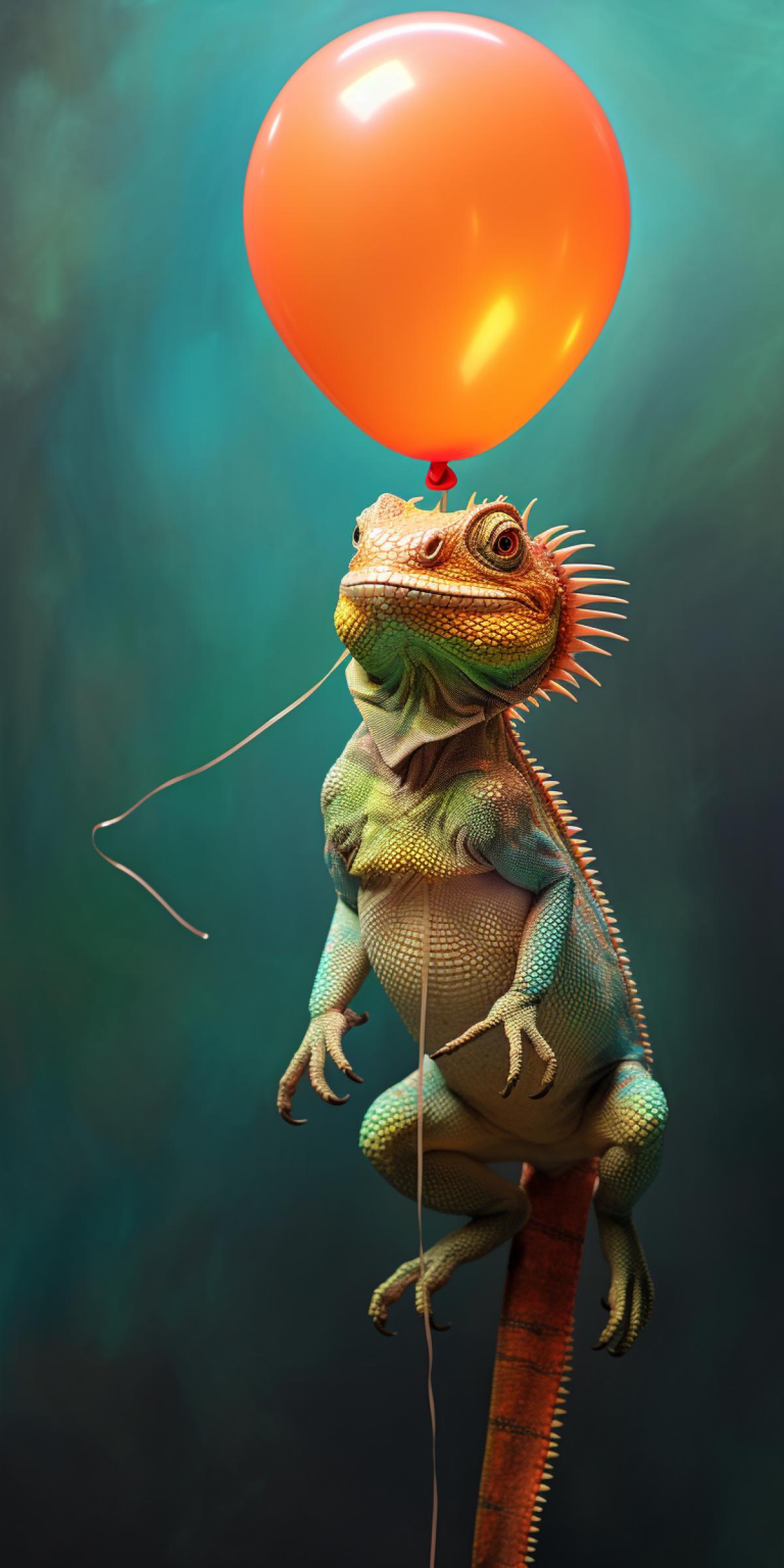 Beautiful lizard with a balloon