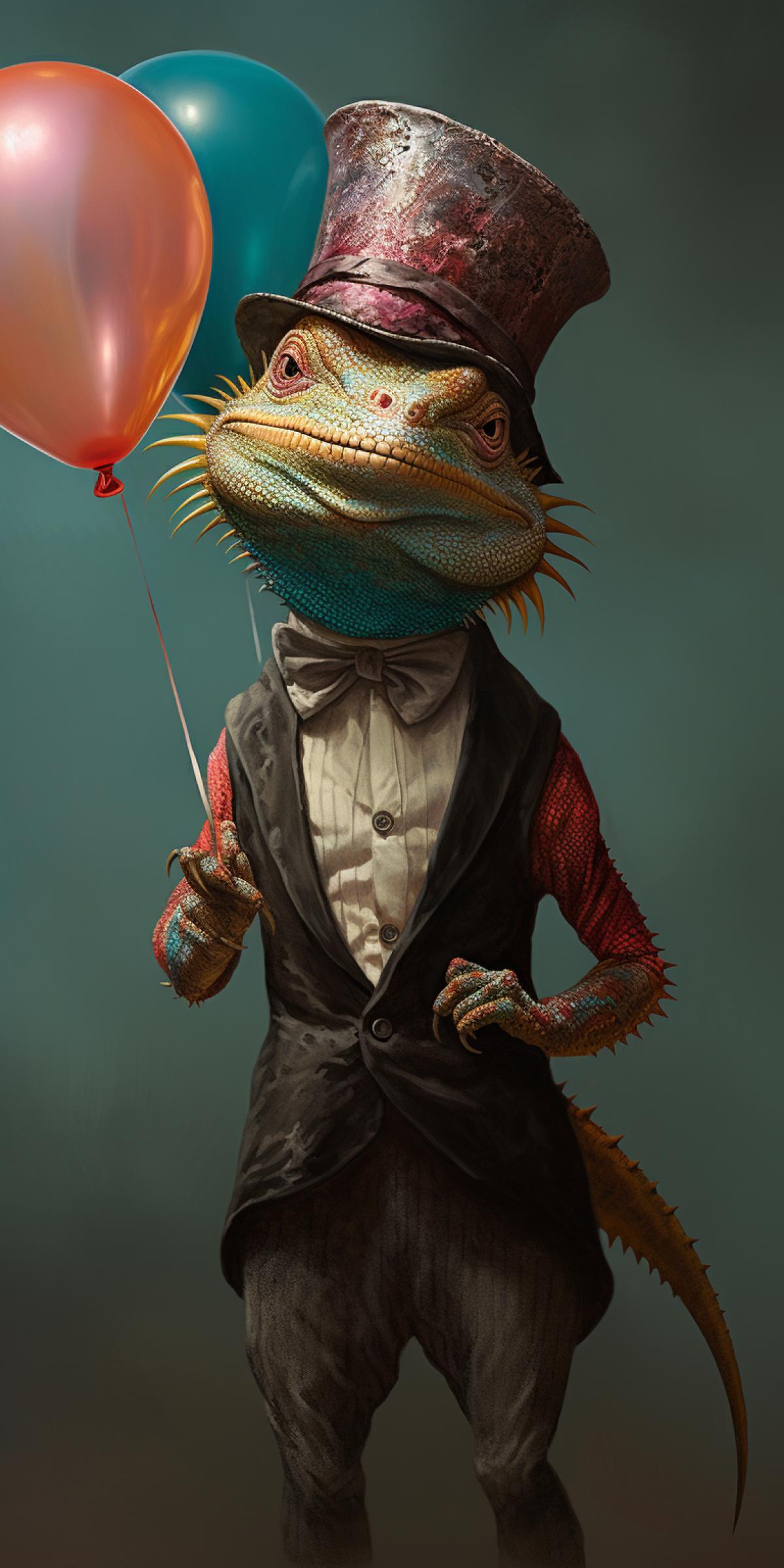 Beautiful lizard with a balloon