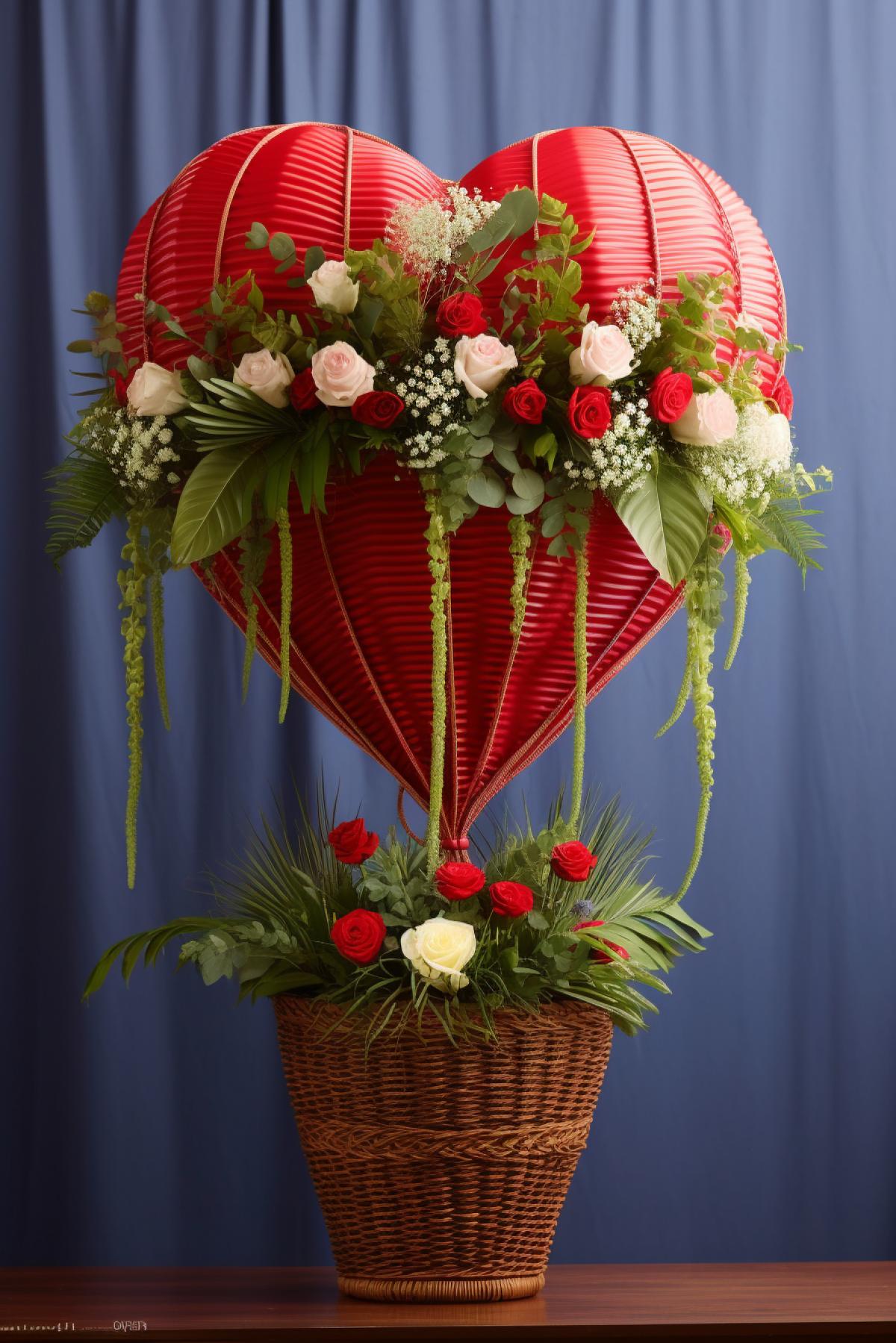 Heart shaped balloon romantic date hot air balloon flowers many details
