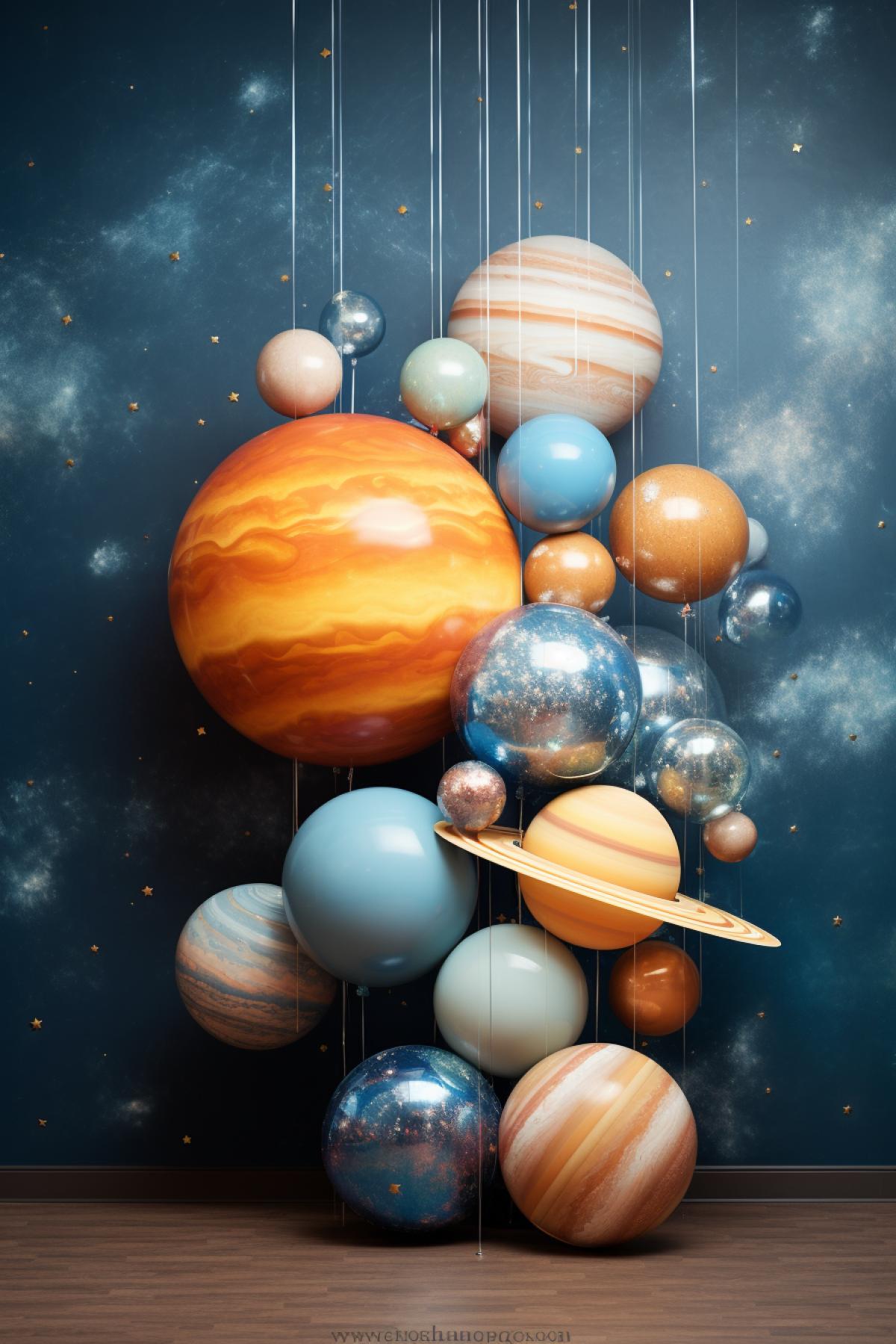 The solar system presented in the form of rubber balloons high detail the best quality view from space large panorama