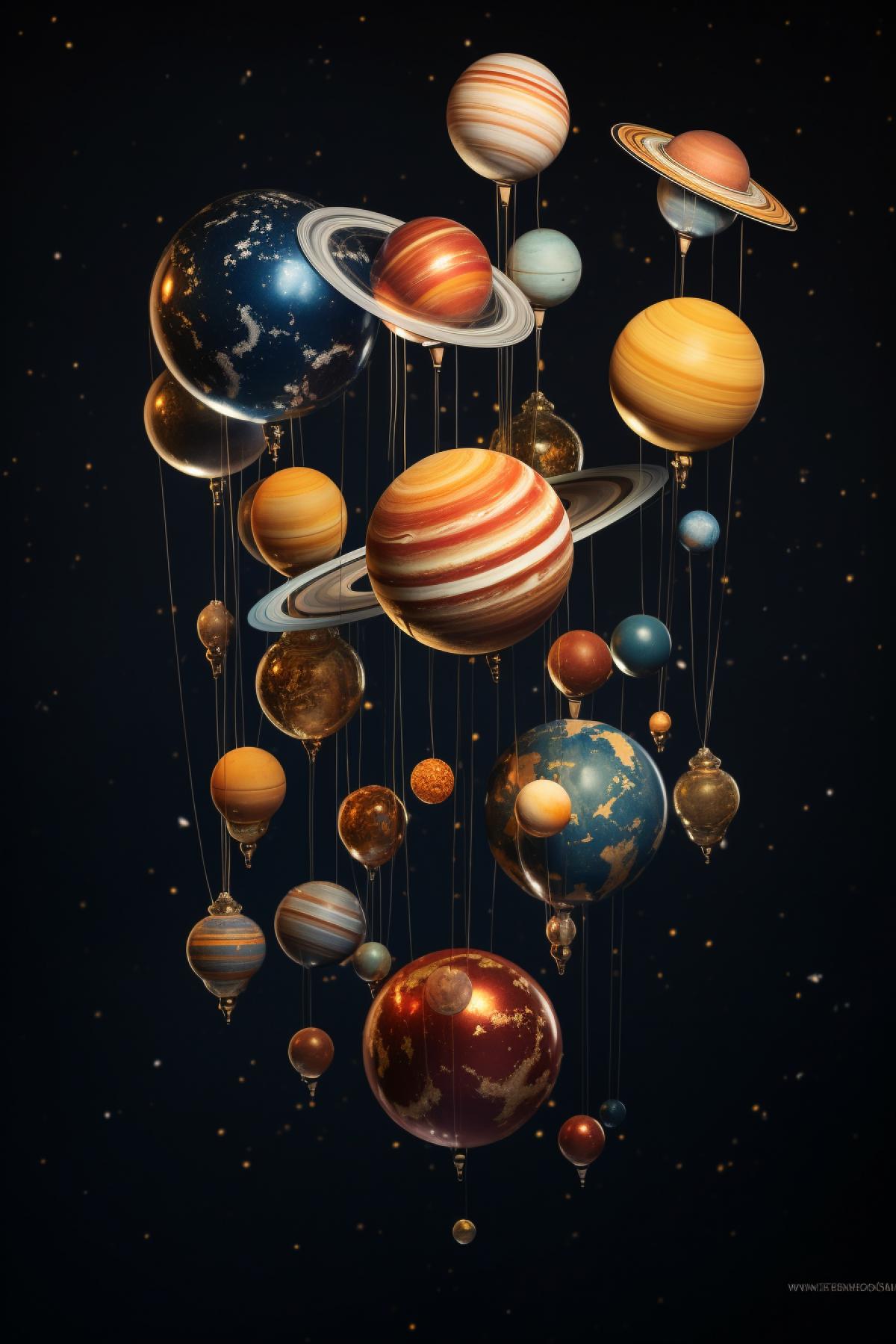 The solar system presented in the form of rubber balloons realism high detail the best quality view from space epic lighting