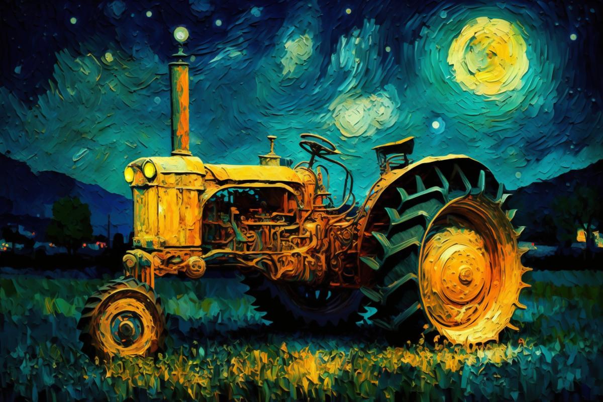 Romantic tractor in the style of Van Gogh
