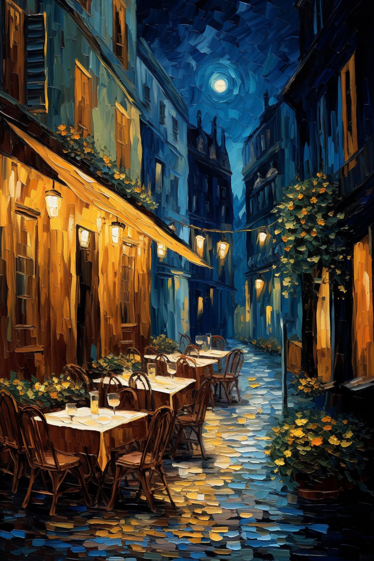 Night terrace cafe in the style of Van Gogh