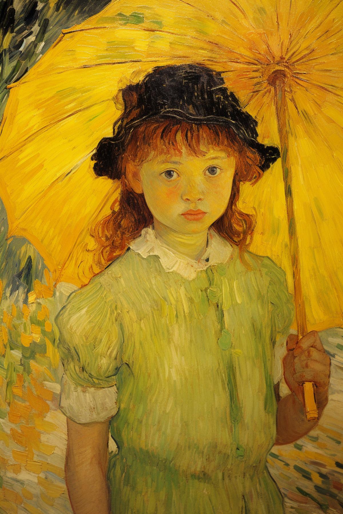 Girl under an umbrella made by Van Gogh, post-impressionism