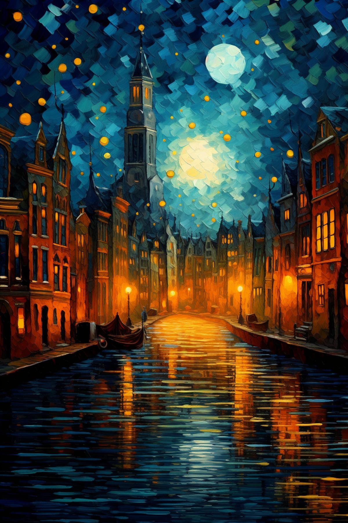 City in the style of Van Gogh