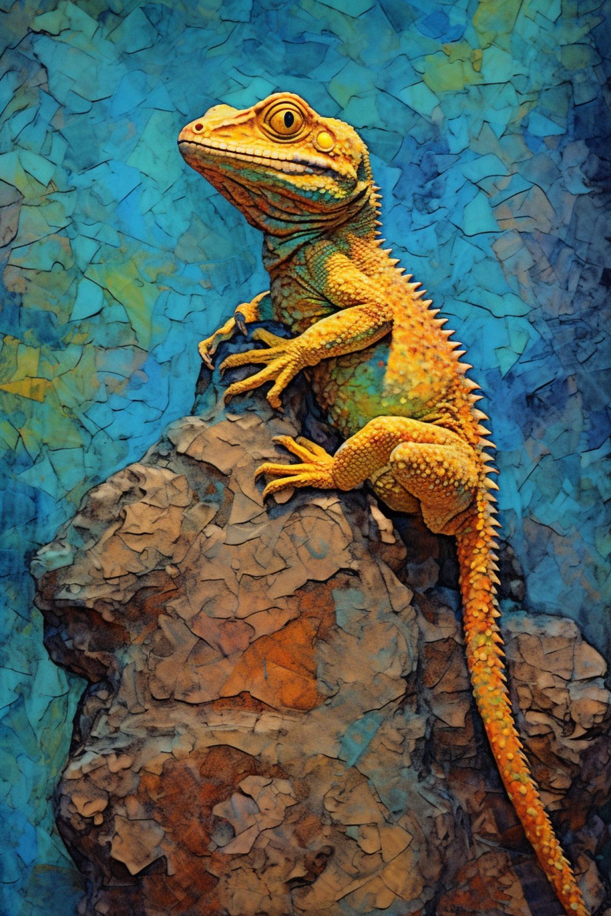 Lizard on a stone in the style of Van Gogh
