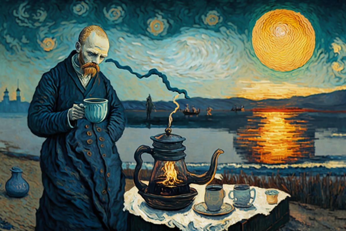 Van Gogh style chemical tea ceremony at dawn
