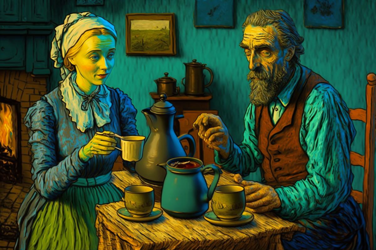 Van Gogh style chemical tea ceremony at dawn