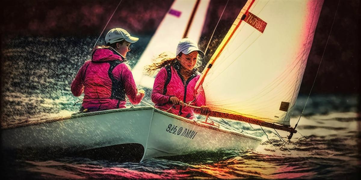 women in sailboats on a watercourse, in the style of dynamic lighting, light yellow and dark pink, photobash, rtx on, whitcomb-girls, 8k, yankeecore