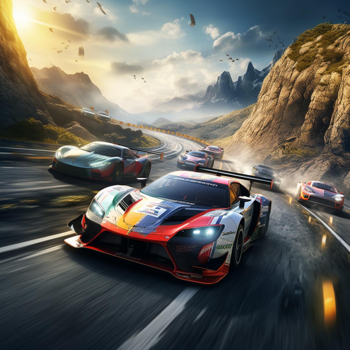 Epic and realistic depiction of a fantasy car race