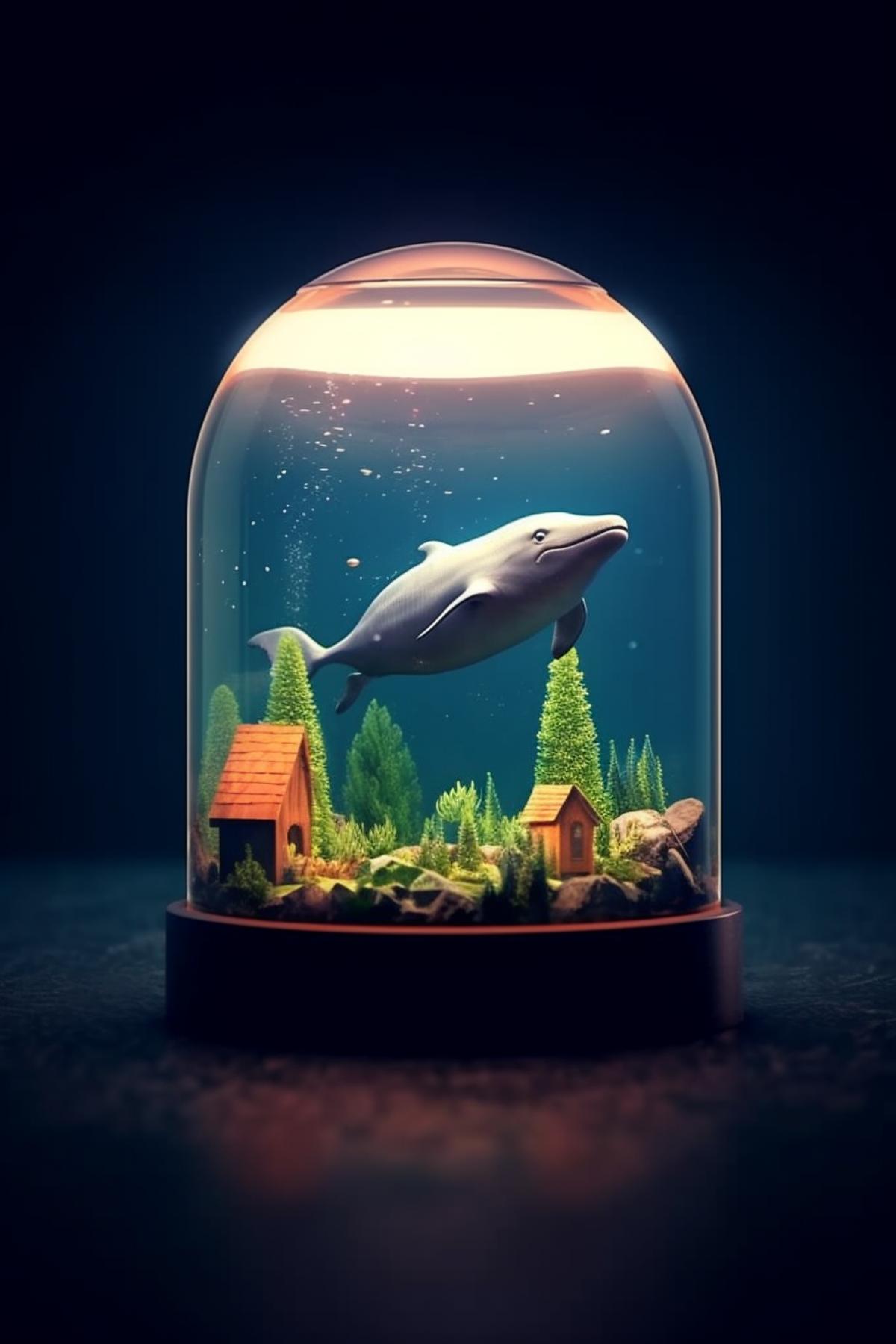Microscopic whale in a small aquarium